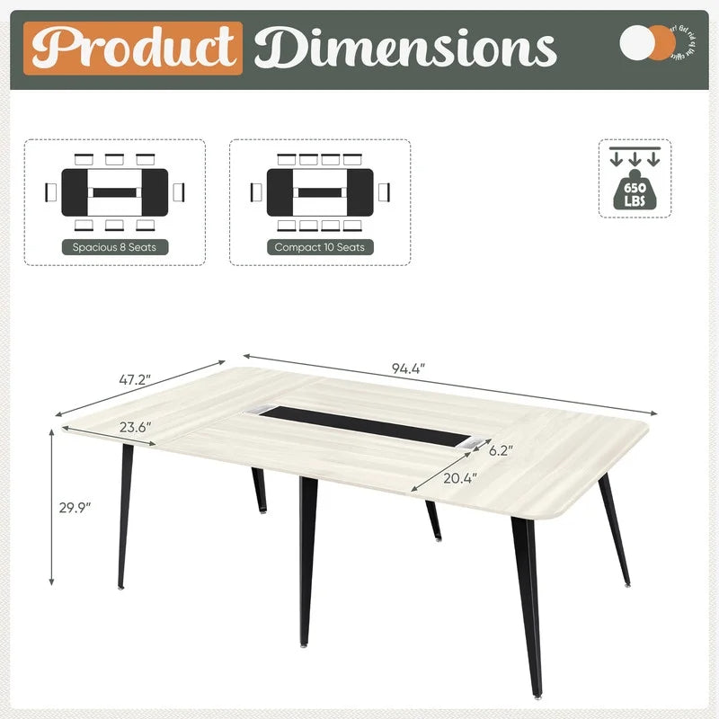 Furmax 8FT Conference Table for 10 People, 94.49L x 47.24W x 29.92H Inches Large Meeting Table with Cable Grommets, Modern Seminar Boardroom Table for Office Conference Room