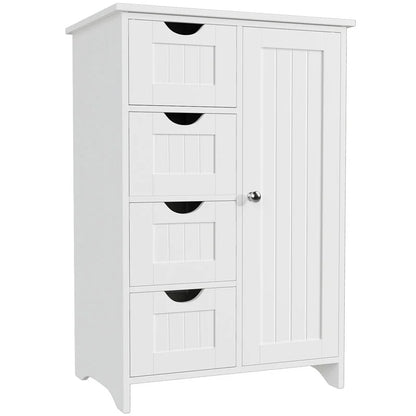 Furmax Wooden Storage Cabinet, Featuring a Freestanding Design with Four Drawers and One Cupboard, Ideal for Organizing Spaces in Homes, Office, Bathrooms, Entryways, and Kitchens