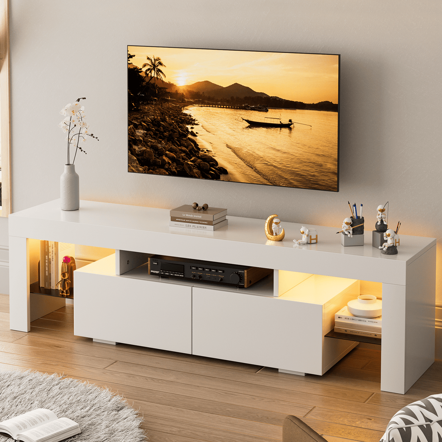 FURMAX TV Stand with LED RGB Lights Flat Screen TV Cabinet