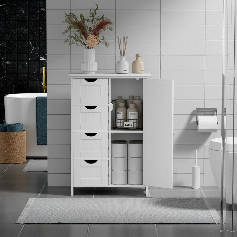 Furmax Wooden Storage Cabinet, Featuring a Freestanding Design with Four Drawers and One Cupboard, Ideal for Organizing Spaces in Homes, Office, Bathrooms, Entryways, and Kitchens