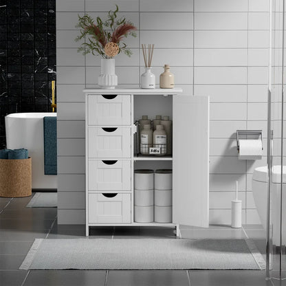 Furmax Wooden Storage Cabinet, Featuring a Freestanding Design with Four Drawers and One Cupboard, Ideal for Organizing Spaces in Homes, Office, Bathrooms, Entryways, and Kitchens