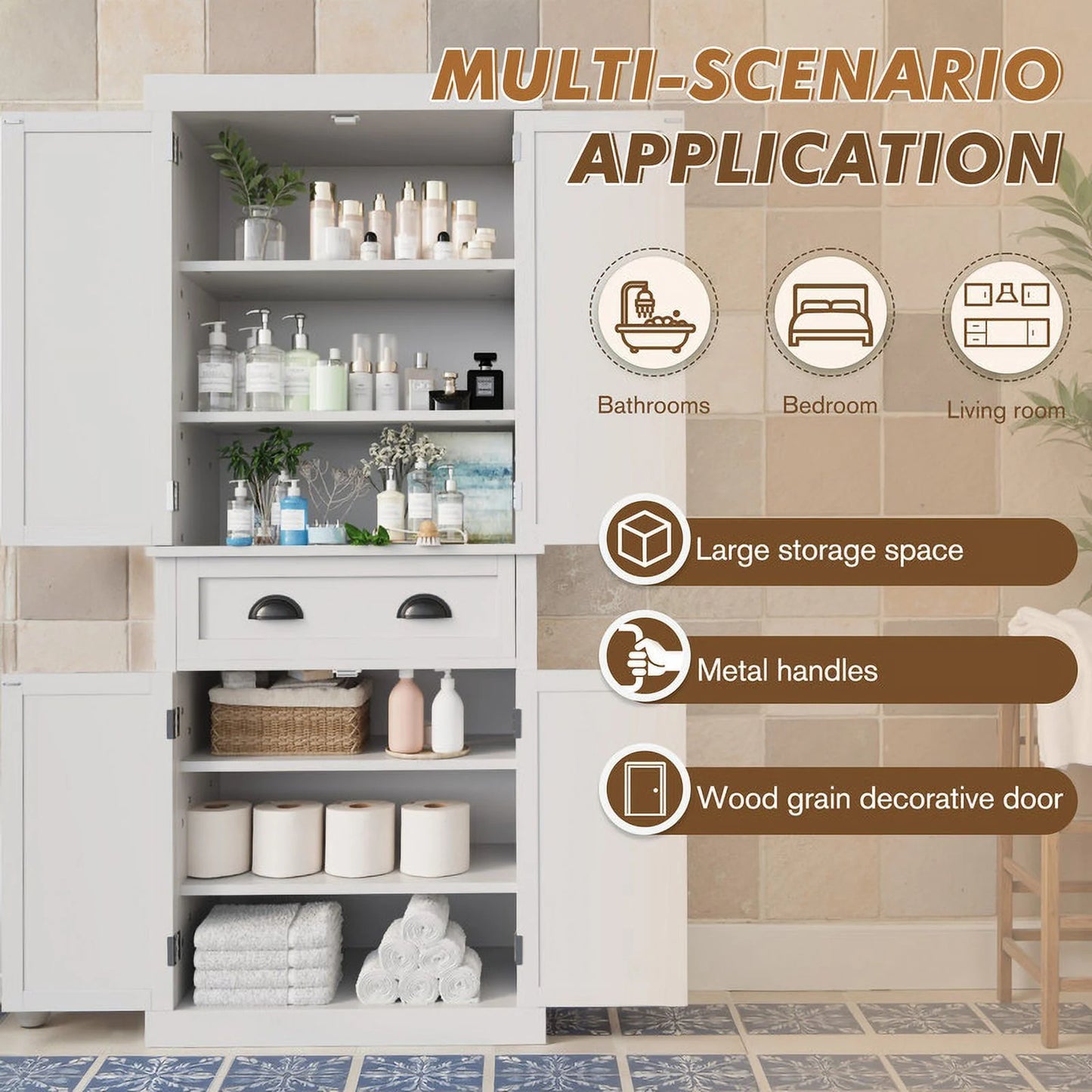 Furmax 72" Pantry Storage Cabinet with Drawers and Adjustable Shelves Cupboard Storage Cabinet for Kitchen Dining Room, Black