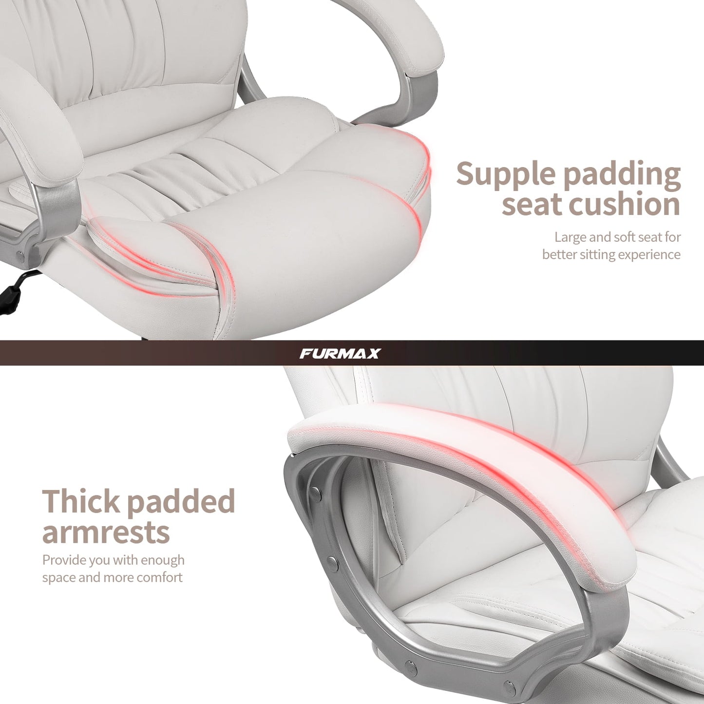Furmax High Back Office Adjustable Ergonomic Desk Padded Armrests Executive PU Leather Swivel Task Chair with Lumbar Support