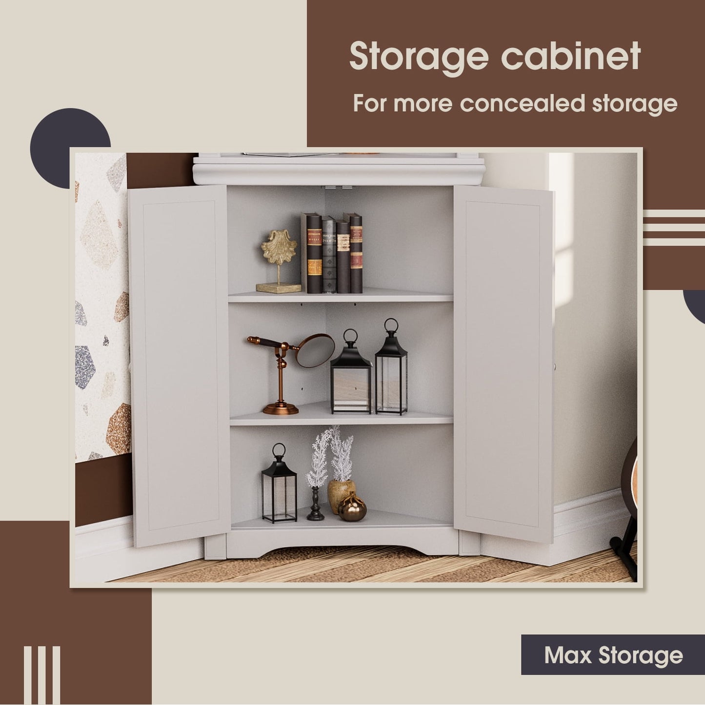 Furmax Corner Bookcase with Storage, Corner Bookshelf Stand Storage Rack for Living Room, Home Office, Kitchen, Small Space