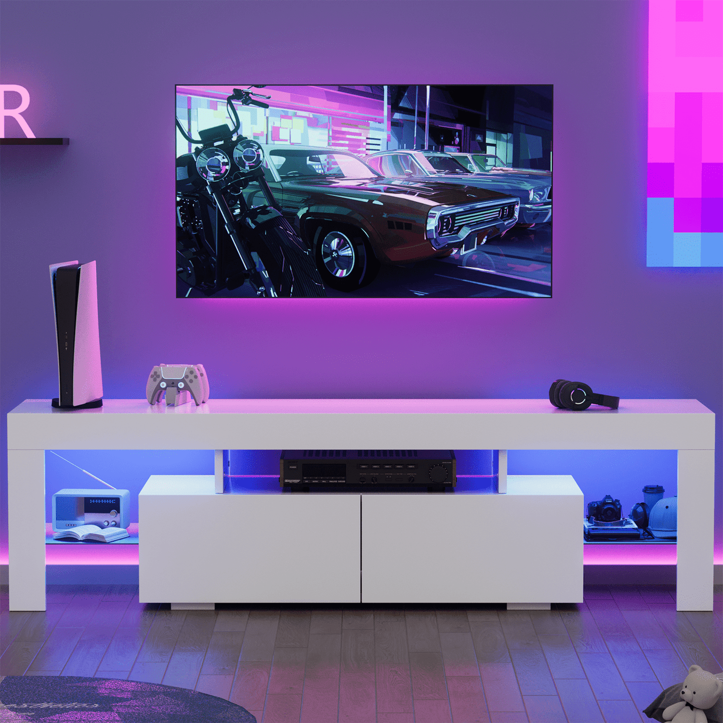 FURMAX TV Stand with LED RGB Lights Flat Screen TV Cabinet