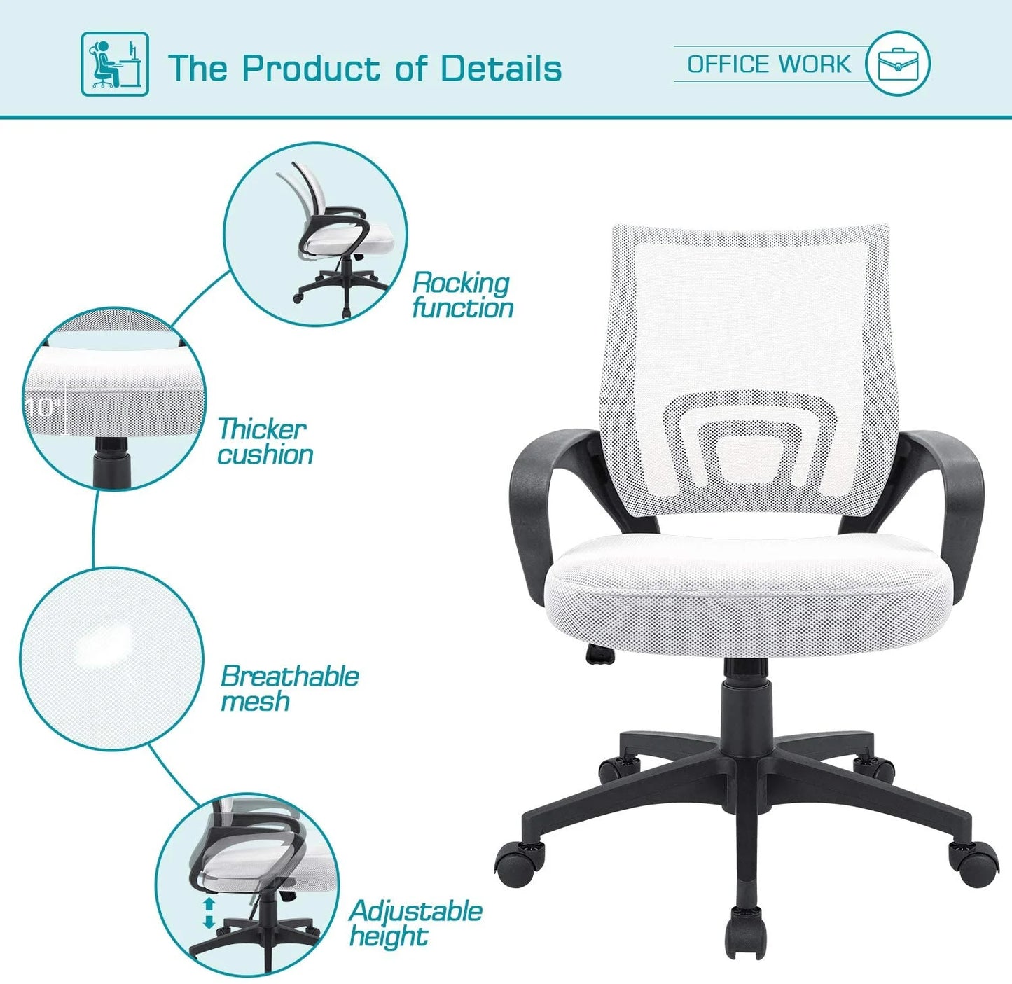 Furmax Mid Back Home Office Chair Mesh Desk Chair Ergonomic Swivel Task Chair with Lumbar Support