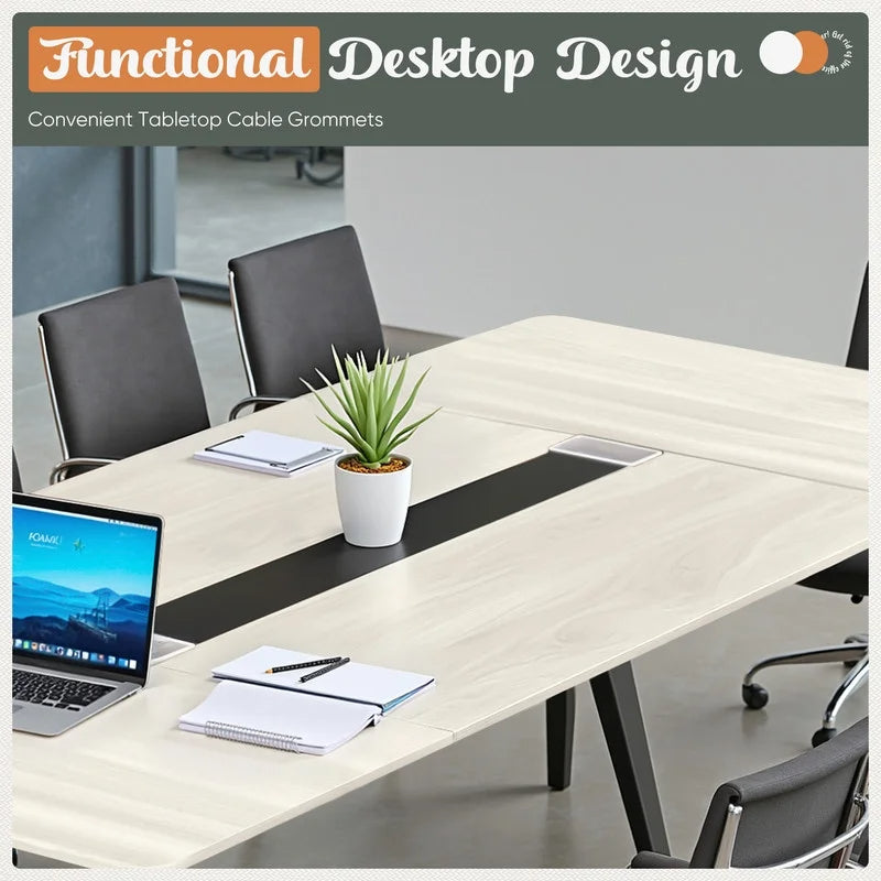Furmax 8FT Conference Table for 10 People, 94.49L x 47.24W x 29.92H Inches Large Meeting Table with Cable Grommets, Modern Seminar Boardroom Table for Office Conference Room