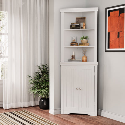 Furmax Corner Bookcase with Storage, Corner Bookshelf Stand Storage Rack for Living Room, Home Office, Kitchen, Small Space