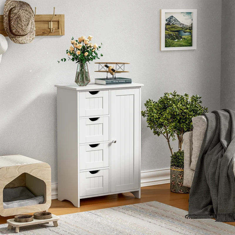Furmax Wooden Storage Cabinet, Featuring a Freestanding Design with Four Drawers and One Cupboard, Ideal for Organizing Spaces in Homes, Office, Bathrooms, Entryways, and Kitchens