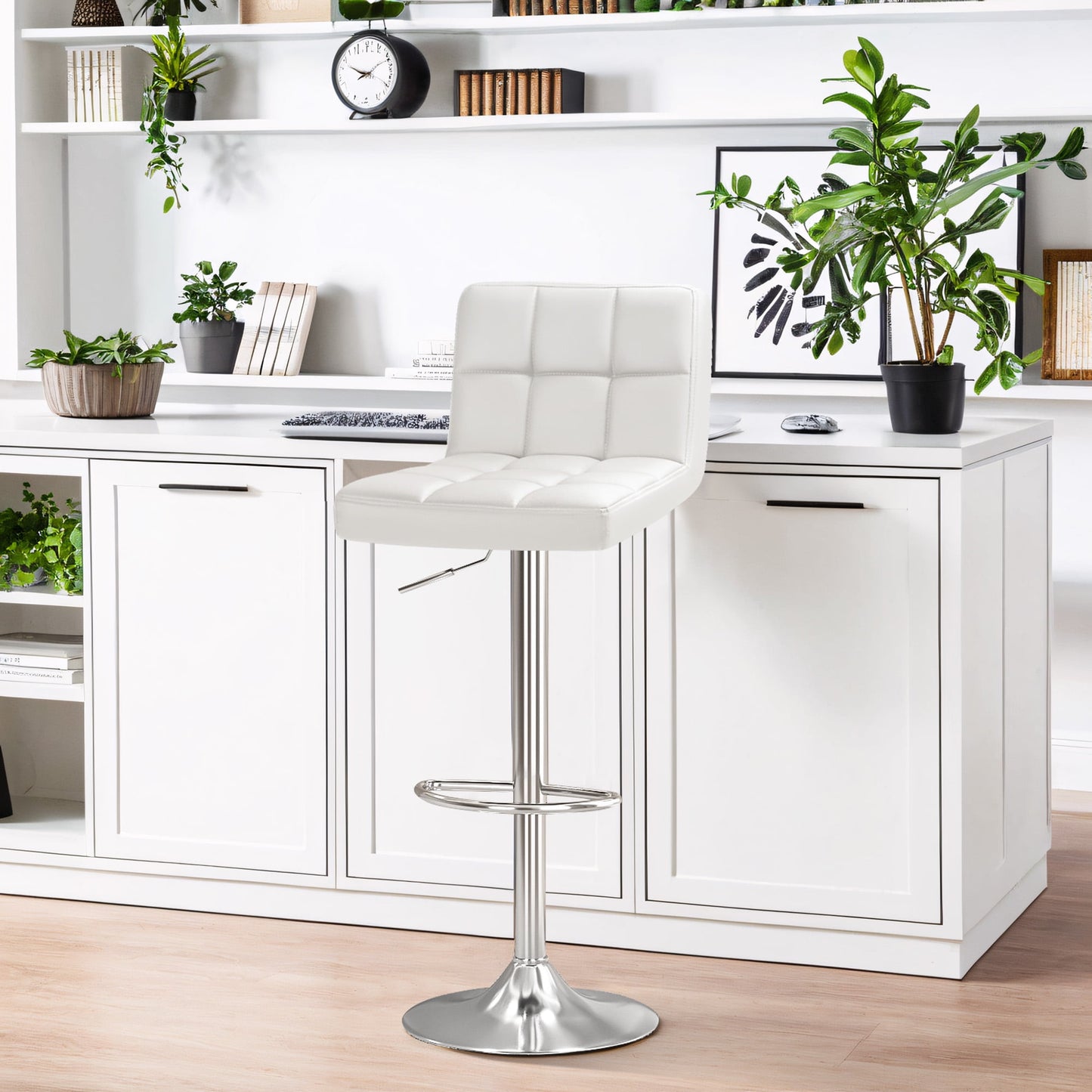 Furmax  Adjustable Armless Swivel Bar Stools with PU Leather, Set of 4
