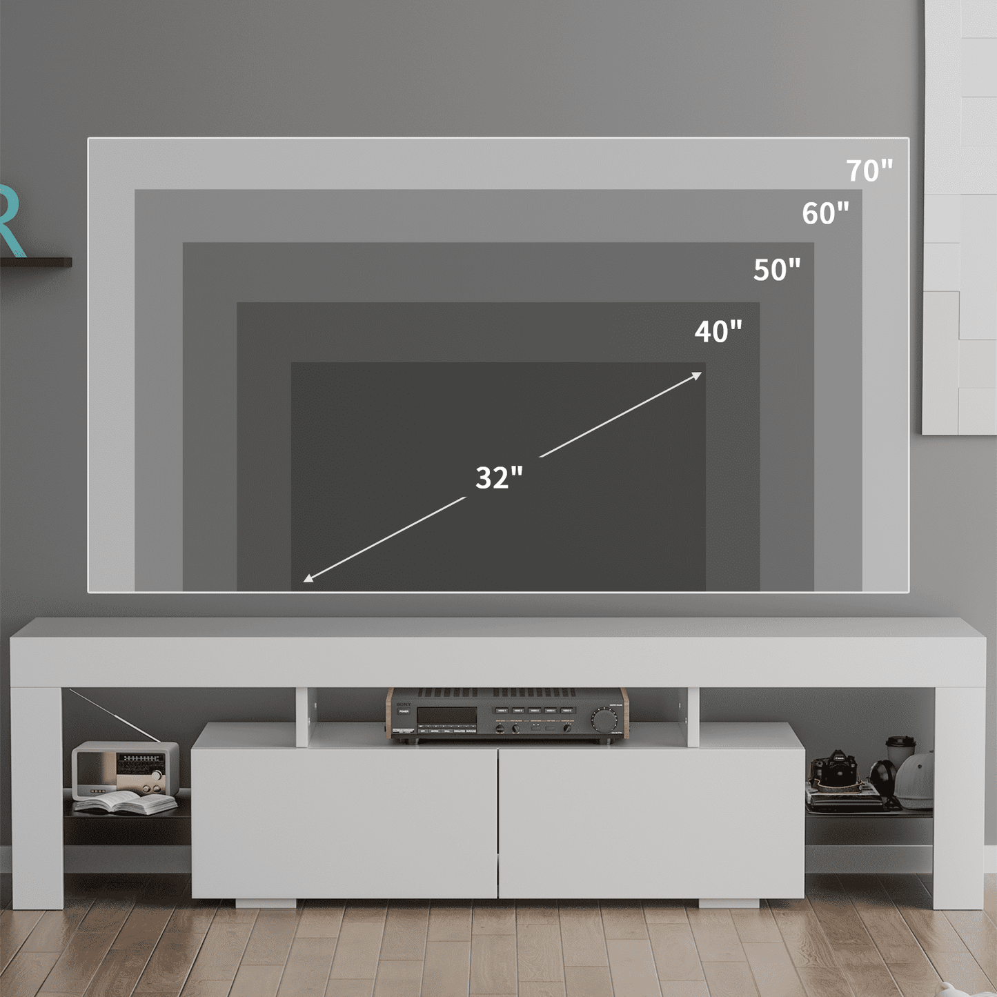 FURMAX TV Stand with LED RGB Lights Flat Screen TV Cabinet