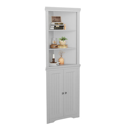 Furmax Corner Bookcase with Storage, Corner Bookshelf Stand Storage Rack for Living Room, Home Office, Kitchen, Small Space