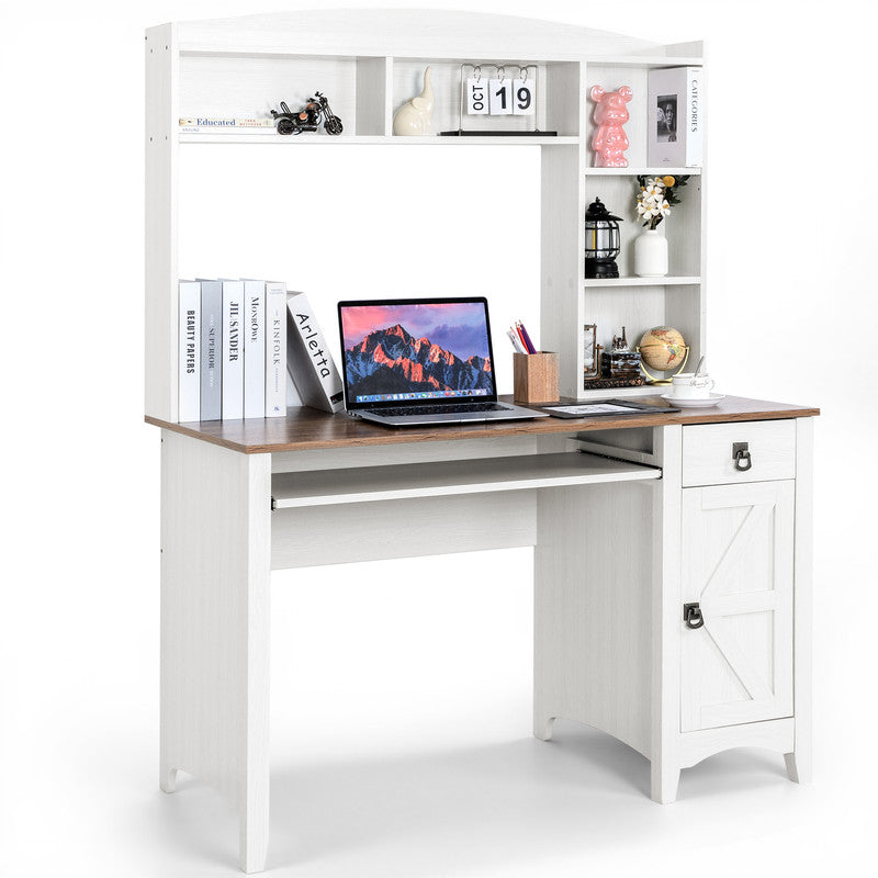 Furmax Computer Desk with Hutch, Bookshelf, Storage, Drawer for Small Spaces, Home Office Writing Table, Student Study Laptop Workstation, Wood Desk Bookcase Combination，White