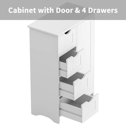 Furmax Wooden Storage Cabinet, Featuring a Freestanding Design with Four Drawers and One Cupboard, Ideal for Organizing Spaces in Homes, Office, Bathrooms, Entryways, and Kitchens