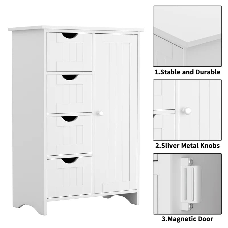 Furmax Wooden Storage Cabinet, Featuring a Freestanding Design with Four Drawers and One Cupboard, Ideal for Organizing Spaces in Homes, Office, Bathrooms, Entryways, and Kitchens