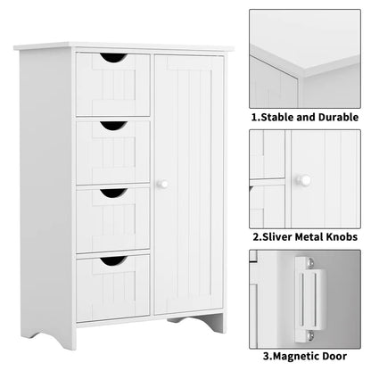 Furmax Wooden Storage Cabinet, Featuring a Freestanding Design with Four Drawers and One Cupboard, Ideal for Organizing Spaces in Homes, Office, Bathrooms, Entryways, and Kitchens