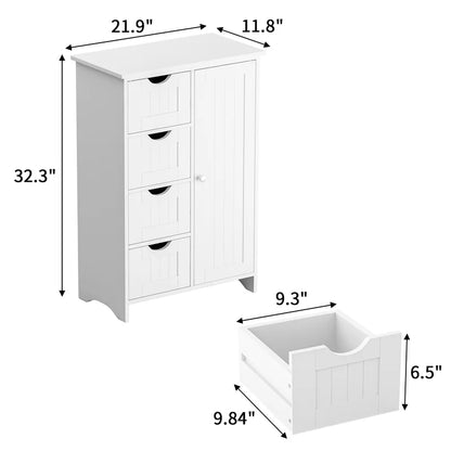 Furmax Wooden Storage Cabinet, Featuring a Freestanding Design with Four Drawers and One Cupboard, Ideal for Organizing Spaces in Homes, Office, Bathrooms, Entryways, and Kitchens