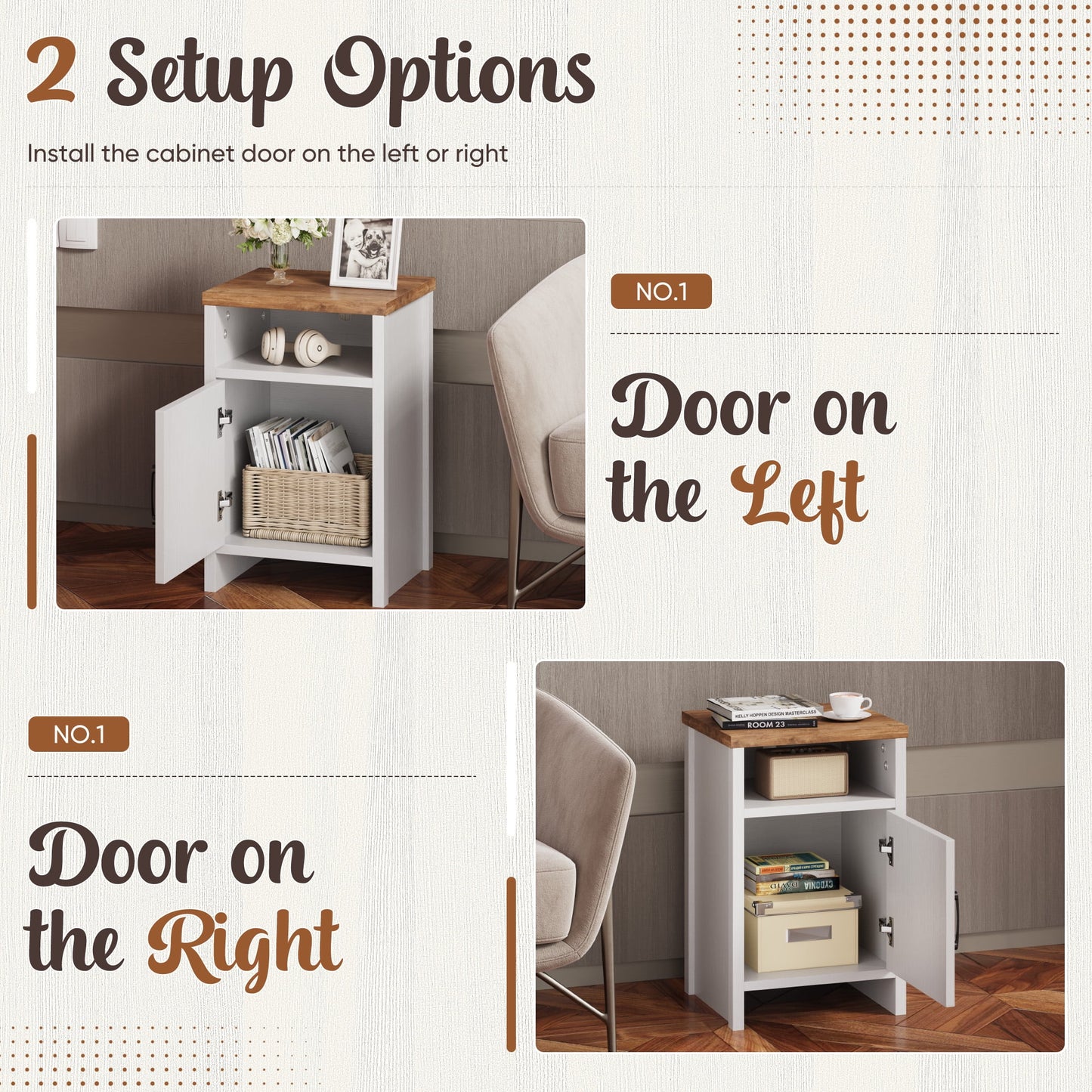 Furmax Farmhouse End Table, Nightstand Set of 2 with Barn Door and Shelf, Side Table for Living Room Bedroom