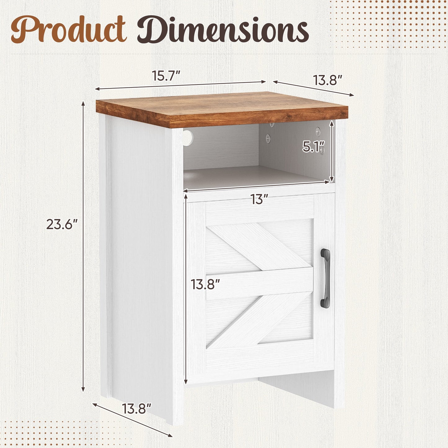 Furmax Farmhouse End Table, Nightstand Set of 2 with Barn Door and Shelf, Side Table for Living Room Bedroom