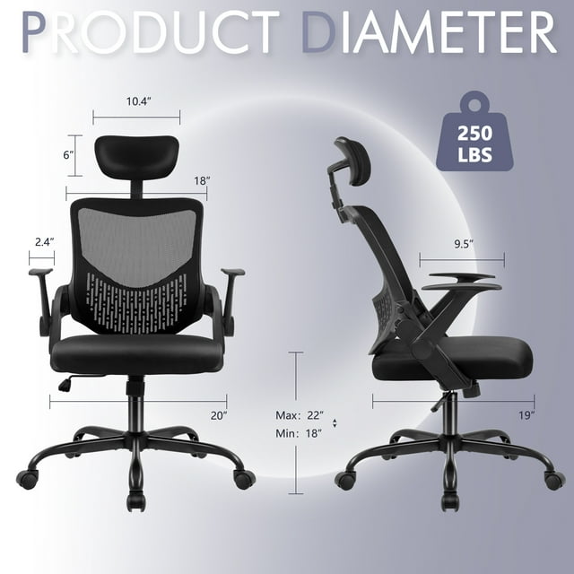 Furmax Office Chair with Lumbar Support Breathable Mesh Ergonomic Office Chair Adjustable Height Computer Chair with Armrests & Casters