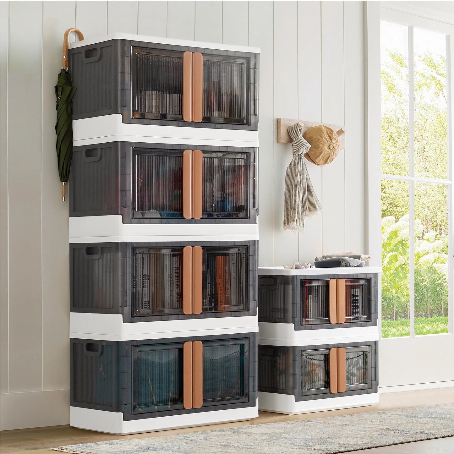 Furmax Storage Bins with Lids Collapsible Storage Cabinet for Closet Organizers, Plastic Container for Clothes, Books, Toys Stackable Storage Box with Wheels for Home, Dorm