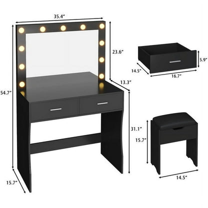 Furmax Makeup Vanity Table Set with Lights and Mirror Vanity Desk with Drawer and Chair
