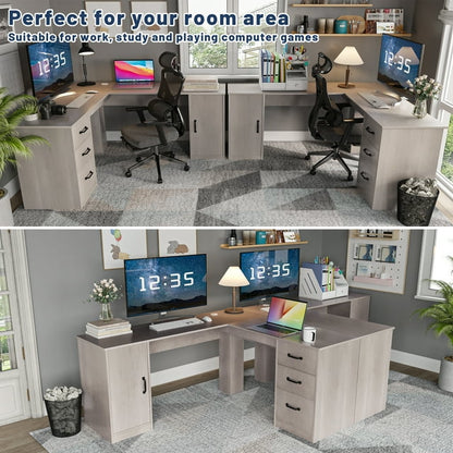 Furmax L Shaped Desk Corner Office Desk Computer Desk with Storage Cabinet & Drawers