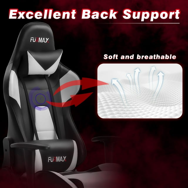 Furmax High-Back Gaming Office Chair Ergonomic Racing Style Adjustable Height Executive Computer Chair with Adjustable Headrest and Lumbar Pillow