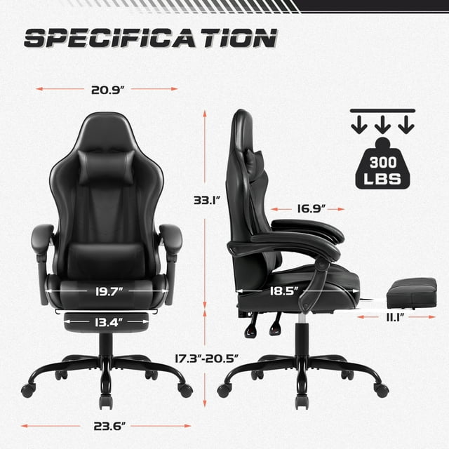 Furmax High Back Massage Gaming Chair with Footrest PU Leather Racing Computer Chair with Lumbar Support Ergonomic Office Chairs, White