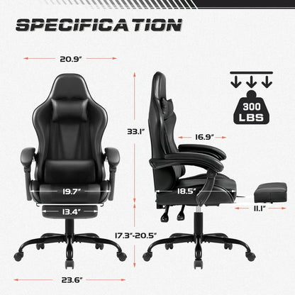 Furmax High Back Massage Gaming Chair with Footrest PU Leather Racing Computer Chair with Lumbar Support Ergonomic Office Chairs, White