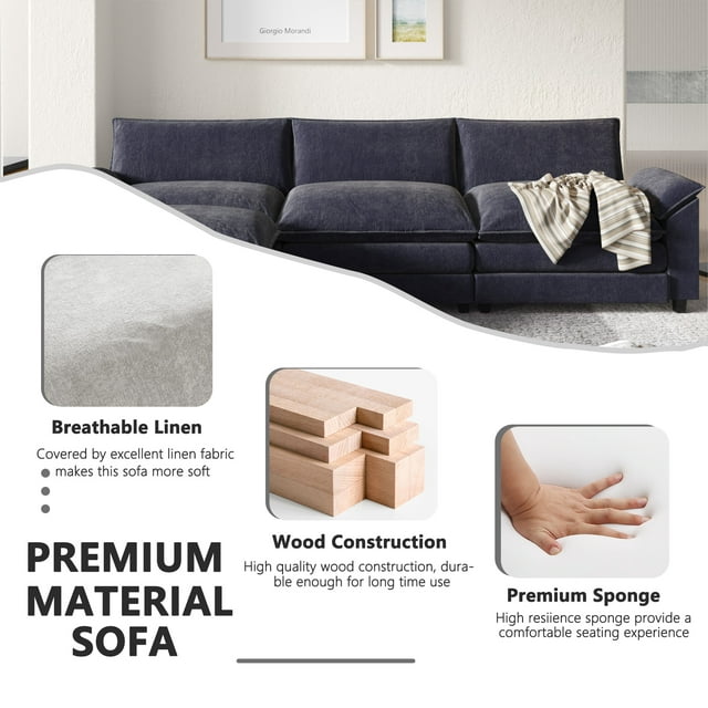 Furmax 3-seat Sectional Sofa Sectional Couch with Reversible Toffee Chair Convertible Sofa with Ottoman
