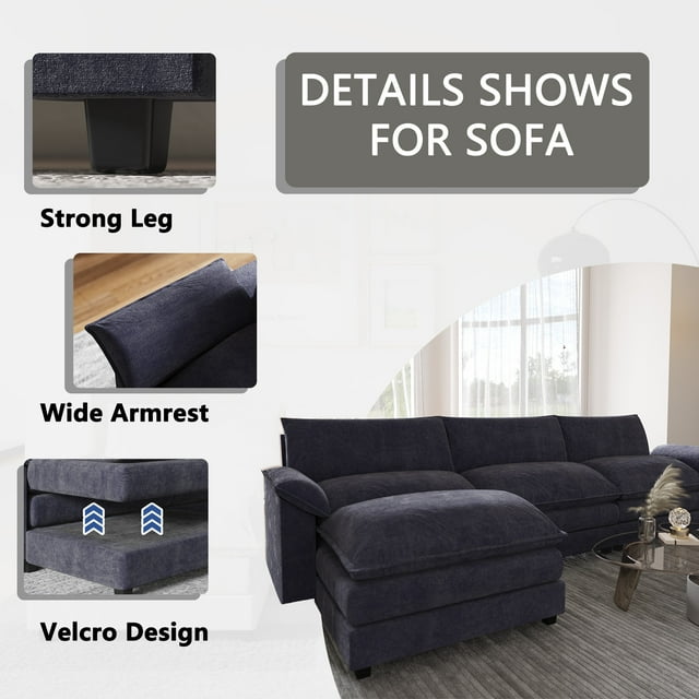 Furmax 3-seat Sectional Sofa Sectional Couch with Reversible Toffee Chair Convertible Sofa with Ottoman