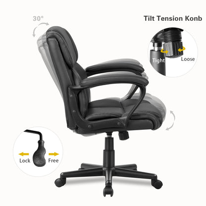 Furmax Mid Back Executive Office Swivel Computer Task Armrests Ergonomic Leather-Padded Desk Chair with Lumbar Support