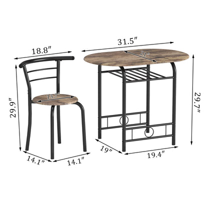 Furmax 3 Piece Wood and Metal Dining set, Small dining table for 2 ,for Living Room, Dining Room, Kitchen