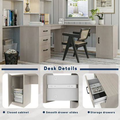 Furmax L Shaped Desk Corner Office Desk Computer Desk with Storage Cabinet & Drawers