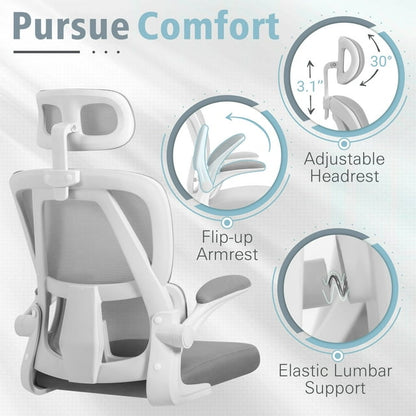 Furmax Ergonomic Office Chair Mesh Office Chair with Adjustable Headrest & Flip-Up Arms, Swivel Computer Task Chair with Lumbar Support