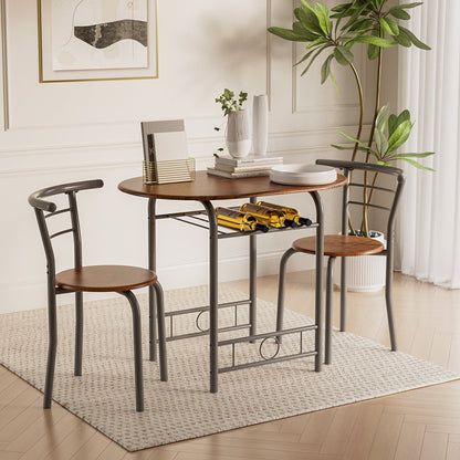 Furmax 3 Piece Wood and Metal Dining set, Small dining table for 2 ,for Living Room, Dining Room, Kitchen