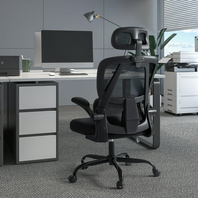 Furmax Ergonomic Office Chair Mesh Office Chair with Adjustable Headrest & Flip-Up Arms, Swivel Computer Task Chair with Lumbar Support