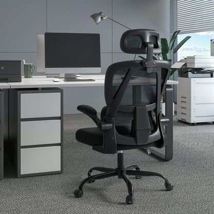 Furmax Ergonomic Office Chair Mesh Office Chair with Adjustable Headrest & Flip-Up Arms, Swivel Computer Task Chair with Lumbar Support