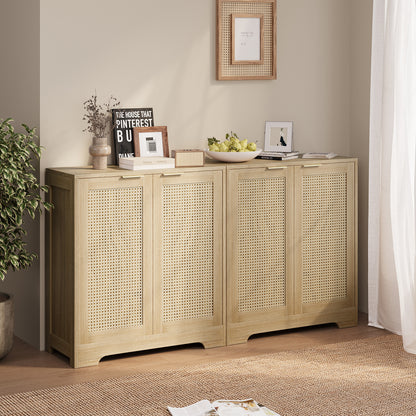 Furmax Rattan Door Buffet Cabinet Sideboard for Kitchen Wood Storage with Adjustable Shelf for Hallway Entry and Living Room