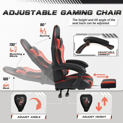 Furmax High Back Massage Gaming Chair with Footrest PU Leather Racing Computer Chair with Lumbar Support Ergonomic Office Chairs, White
