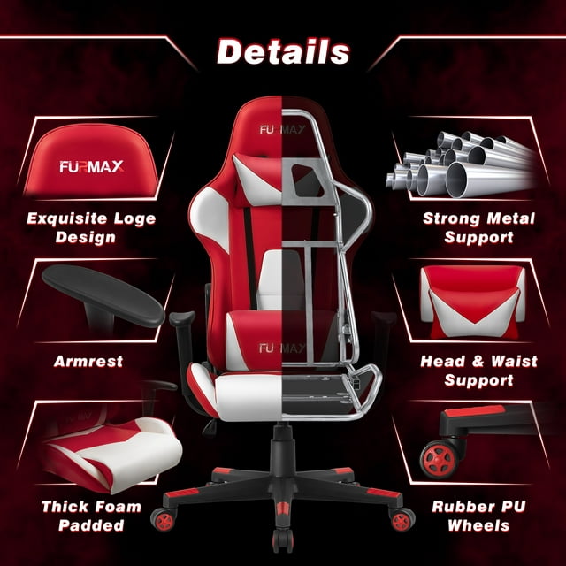Furmax High-Back Gaming Office Chair Ergonomic Racing Style Adjustable Height Executive Computer Chair with Adjustable Headrest and Lumbar Pillow