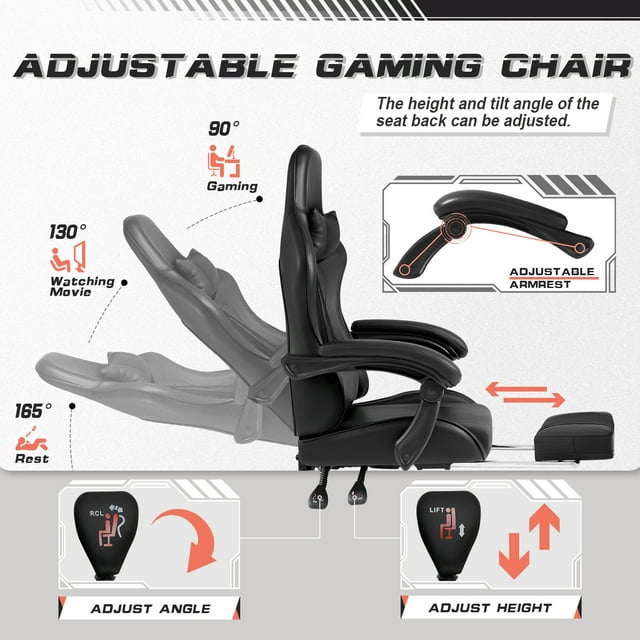 Furmax High Back Massage Gaming Chair with Footrest PU Leather Racing Computer Chair with Lumbar Support Ergonomic Office Chairs, White