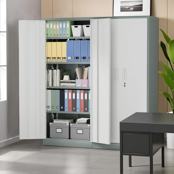 Furmax c Mental Storage Cabinet with Lockable Door, Steel Shelf for Indoor Storage