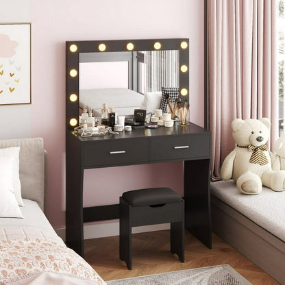 Furmax Makeup Vanity Table Set with Lights and Mirror Vanity Desk with Drawer and Chair