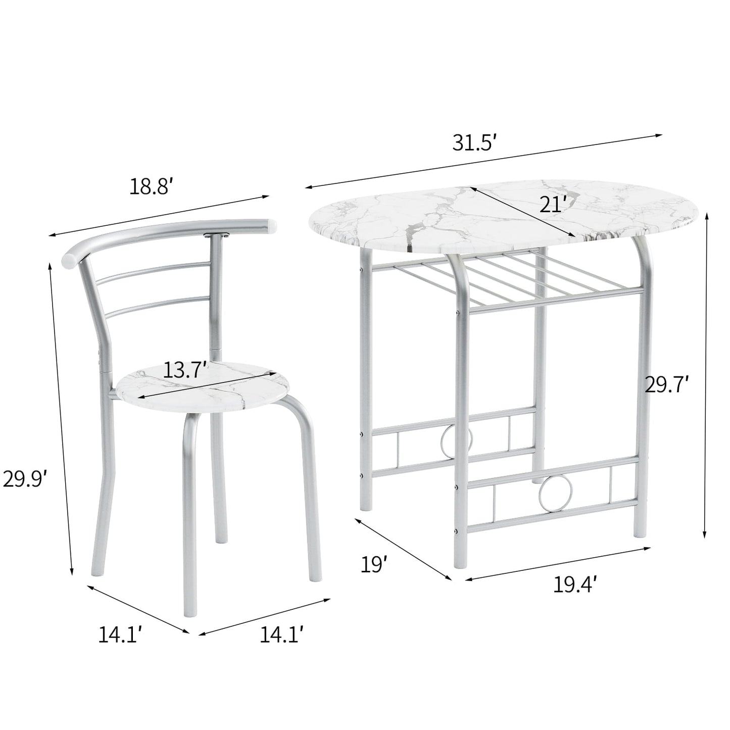 Furmax 3 Piece Wood and Metal Dining set, Small dining table for 2 ,for Living Room, Dining Room, Kitchen