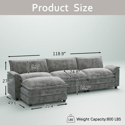 Furmax 3-seat Sectional Sofa Sectional Couch with Reversible Toffee Chair Convertible Sofa with Ottoman