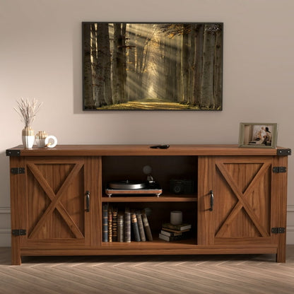 Furmax Barn Door TV Stand Media Console Center Industrial Style for TVs up to 65",