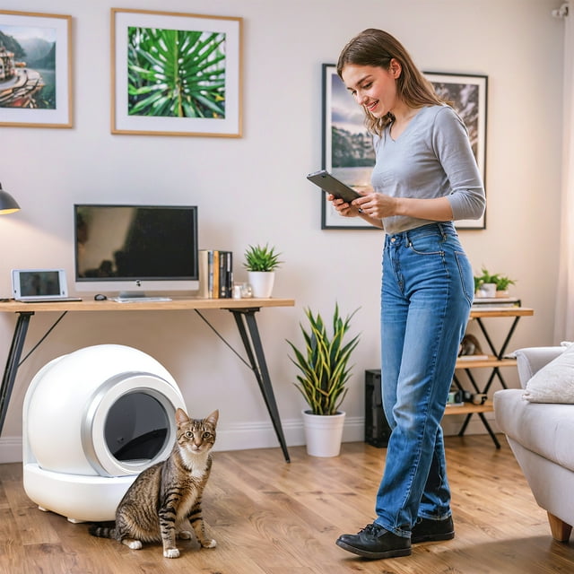 Furmax Automatic Self Cleaning Cat Litter Box with App Control Support WiFi, Intelligent Radar Smart Auto Litter Box with Liner