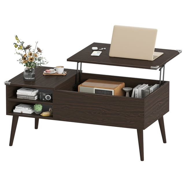 Furmax 39 Inch Wood Lift Top Coffee Table with Hidden Compartment and Storage Shelf, Lift Tabletop Dining Table for Home Living Room Bedroom, Office